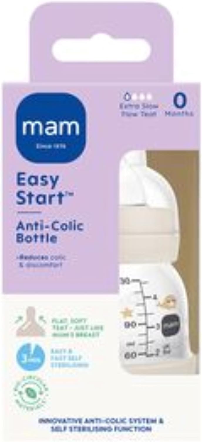 MAM Easy Start Anti-Colic Bottle, 1x 130ml, Self-Sterilising, Linen
