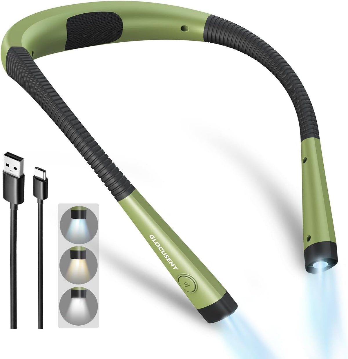 Glocusent Reading Light,Bendable Neck Light,80-hr Rechargeable Book Light
