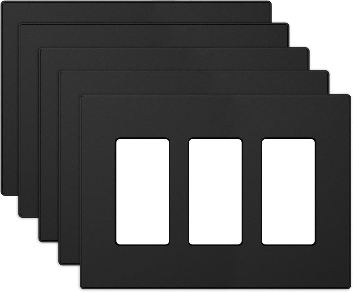 ELEGRP 2-Gang Screwless Decorative Wall Plates, Mid-Size 4.88" height x 4.94" length Unbreakable Thermoplastic Faceplate Cover for Decorator Receptacle Outlet & Switch, UL Listed (5 Pack, Matte White)