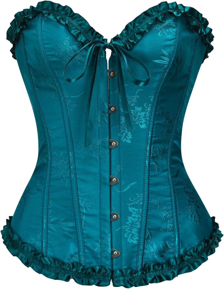 KUOSE Womens Black Basque Body Shaper Overbust Corset Top Plus Size S-6XL