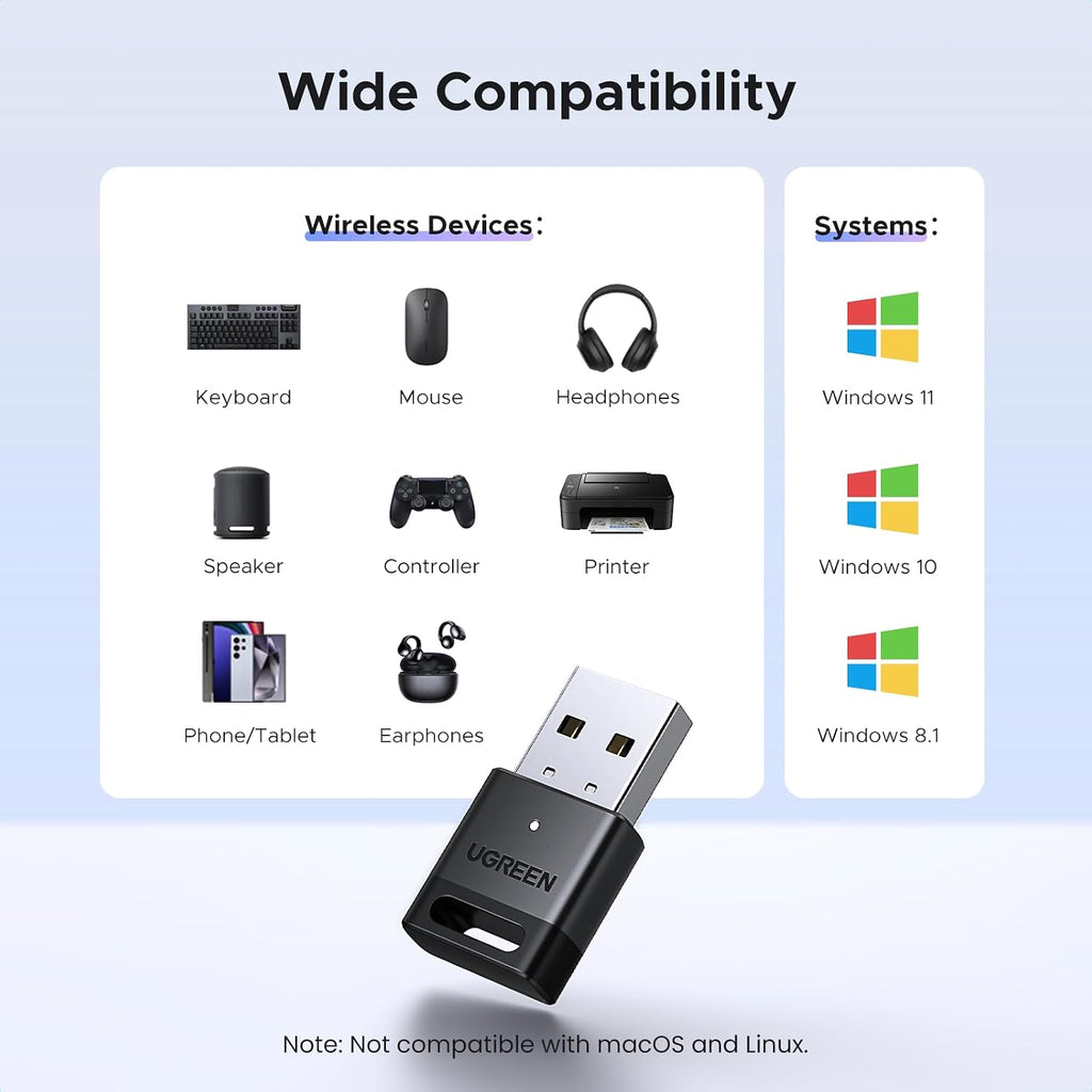 UGREEN Bluetooth 5.4 Adapter, USB Bluetooth Dongle for PC, Plug & Play