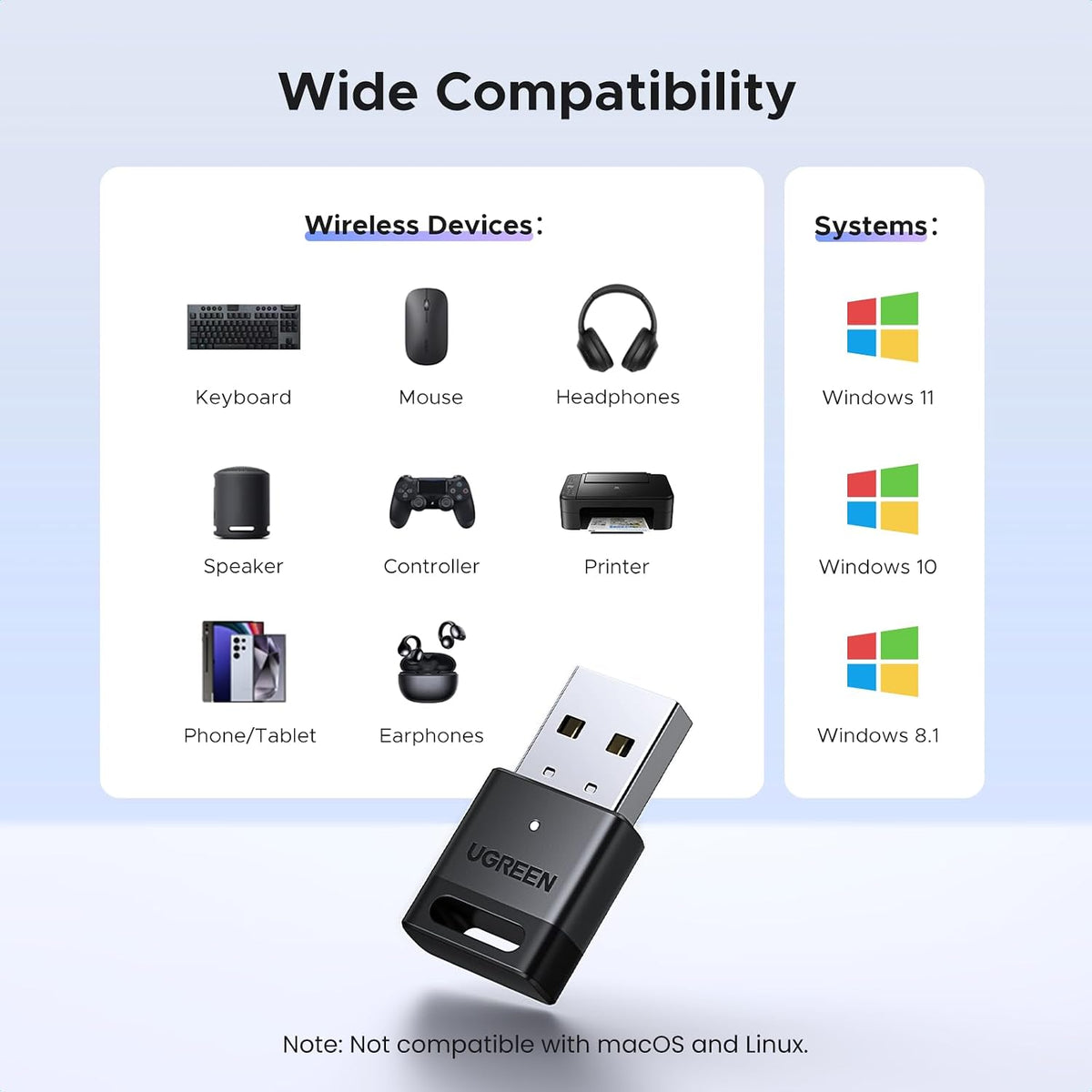 UGREEN Bluetooth 5.4 Adapter, USB Bluetooth Dongle for PC, Plug & Play