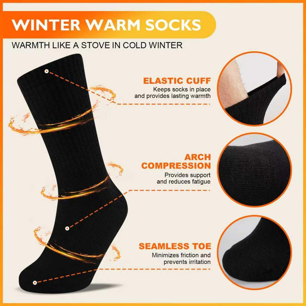 Niofind Warm Thermal Socks for Men Women, Full Cushion Winter Socks, Crew Length Black Heavy Duty Heated Cotton Boot Sock for Work Outdoor Walking, Hiking, Running, 3/6 Pairs, Gifts for Men women