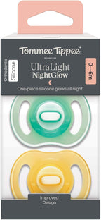 Tommee Tippee Ultra-Light StayPut Night Glow Soother 0-6m Pack of 2