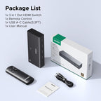UGREEN HDMI Switch 3 in 1 Out, 4K@60Hz HDMI Splitter with Remote