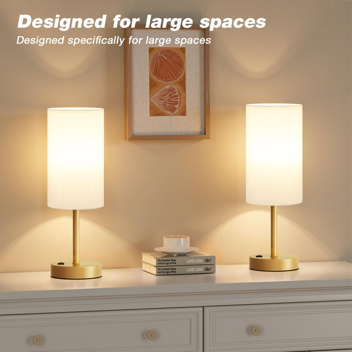 Fenmzee Bedside Table Lamp Set of 2 - Dimmable Touch, USB A+C, AC Outlet