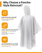Hitituto Rain Ponchos for Adults - Extra Long Emergency Poncho with Hood, 6/12/24 Family Pack Raincoat, Home Survival Kits