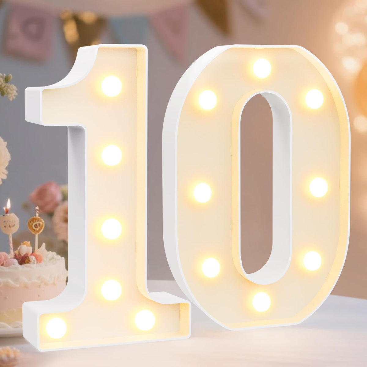 Pooqla 2.4FT Light Up Numbers, Marquee Numbers 2.4 Feet Tall Party Decor for Her Him, Mosaic Big Sign for 7th 17th 70th Birthday Anniversary Decoration Backdrop, Large Pre-Cut Frame Number 7