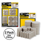 Scotch Felt Pads 162 PCS Beige, Felt Furniture Pads for Protecting Hardwood Floors, Round, Assorted Sizes Value Pack, Self-Stick design, Protecting from nicks, dents and scratches (SP845-NA)