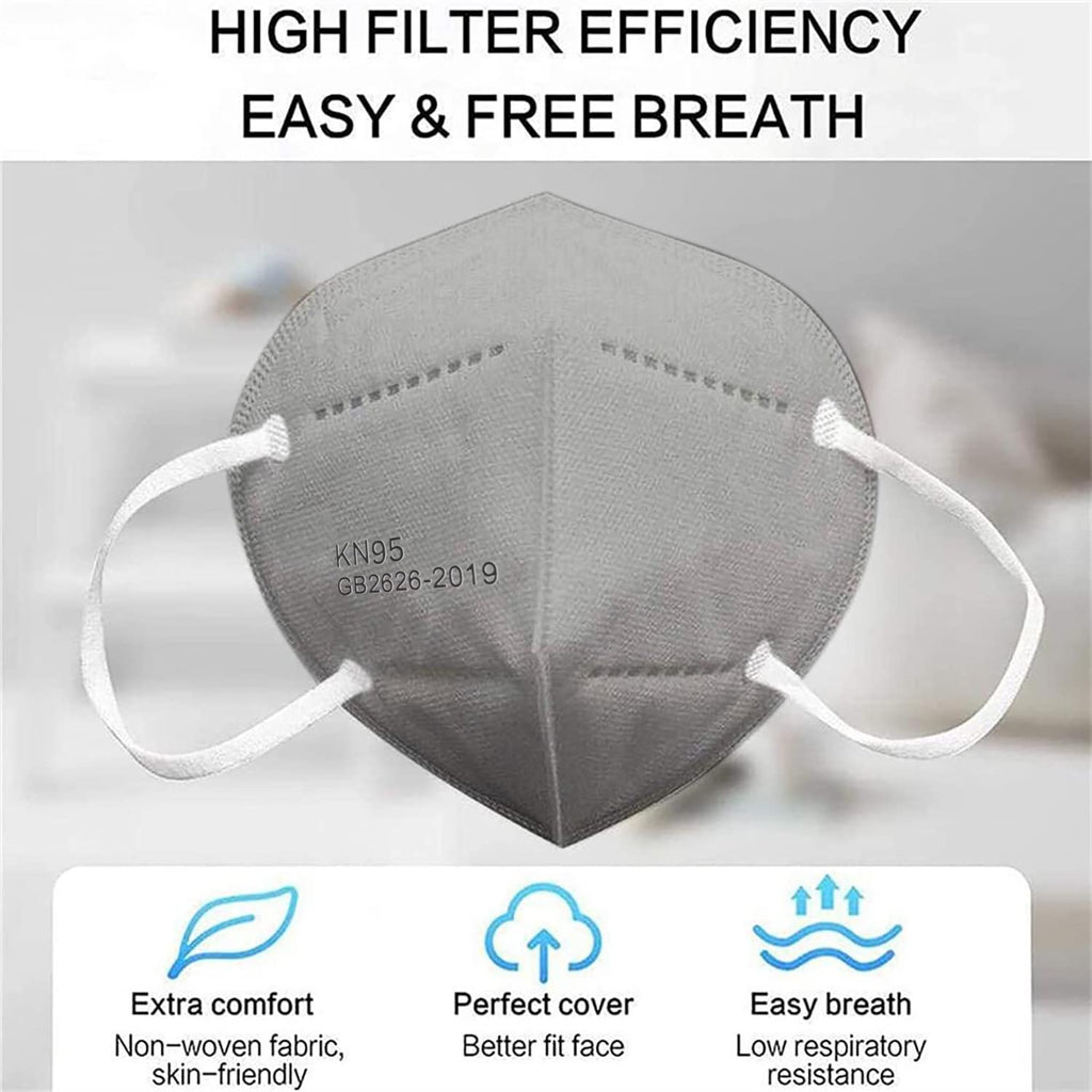 LEMENT 50pcs KN95 Face Mask Black 5-Layer Filter≥95% Cup Dust Safety Masks