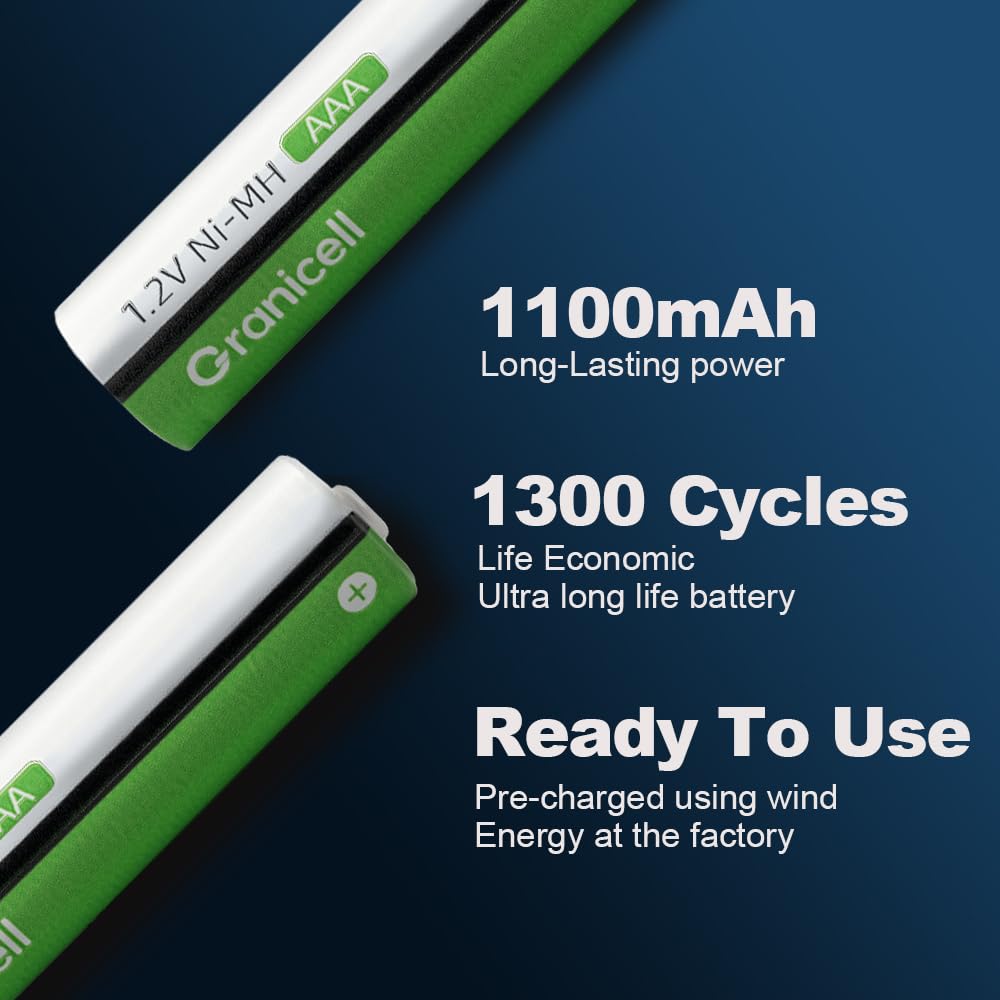 Granicell AA Rechargeable Batteries with Charger, 8 Slot Smart Battery Charger with 8 Pcs 2800mAh High Capacity NiMH AA Batteries, USB Smart Charging