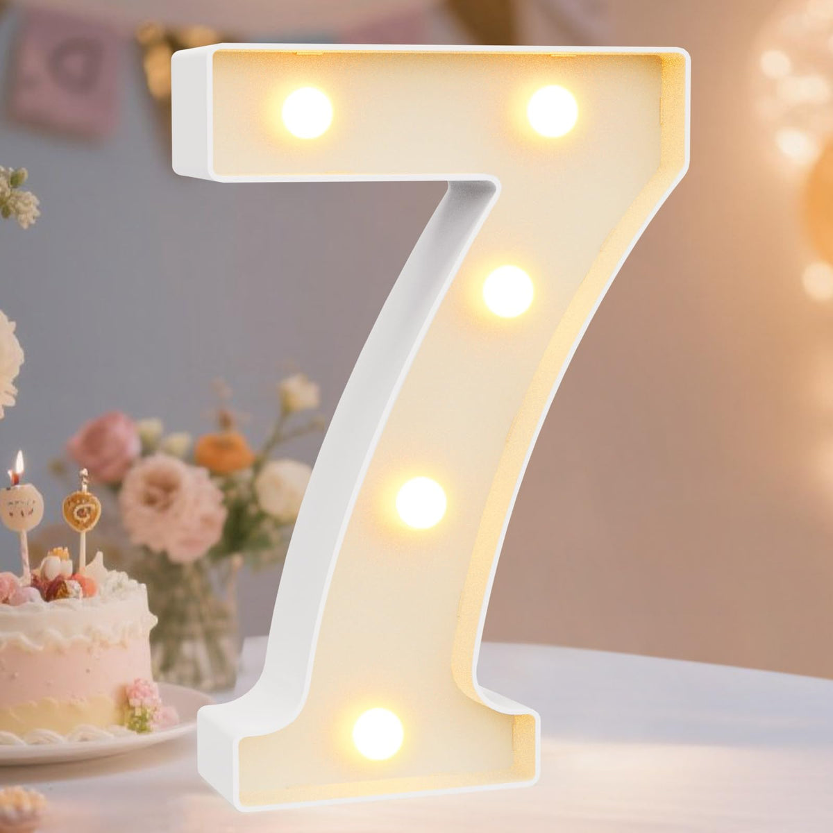 Pooqla 2.4FT Light Up Numbers, Marquee Numbers 2.4 Feet Tall Party Decor for Her Him, Mosaic Big Sign for 7th 17th 70th Birthday Anniversary Decoration Backdrop, Large Pre-Cut Frame Number 7