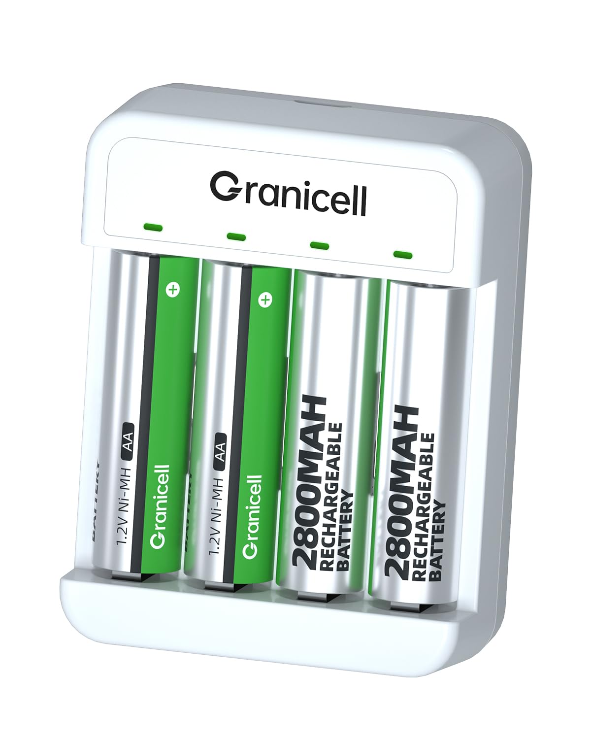 Granicell AA Rechargeable Batteries with Charger, 8 Slot Smart Battery Charger with 8 Pcs 2800mAh High Capacity NiMH AA Batteries, USB Smart Charging