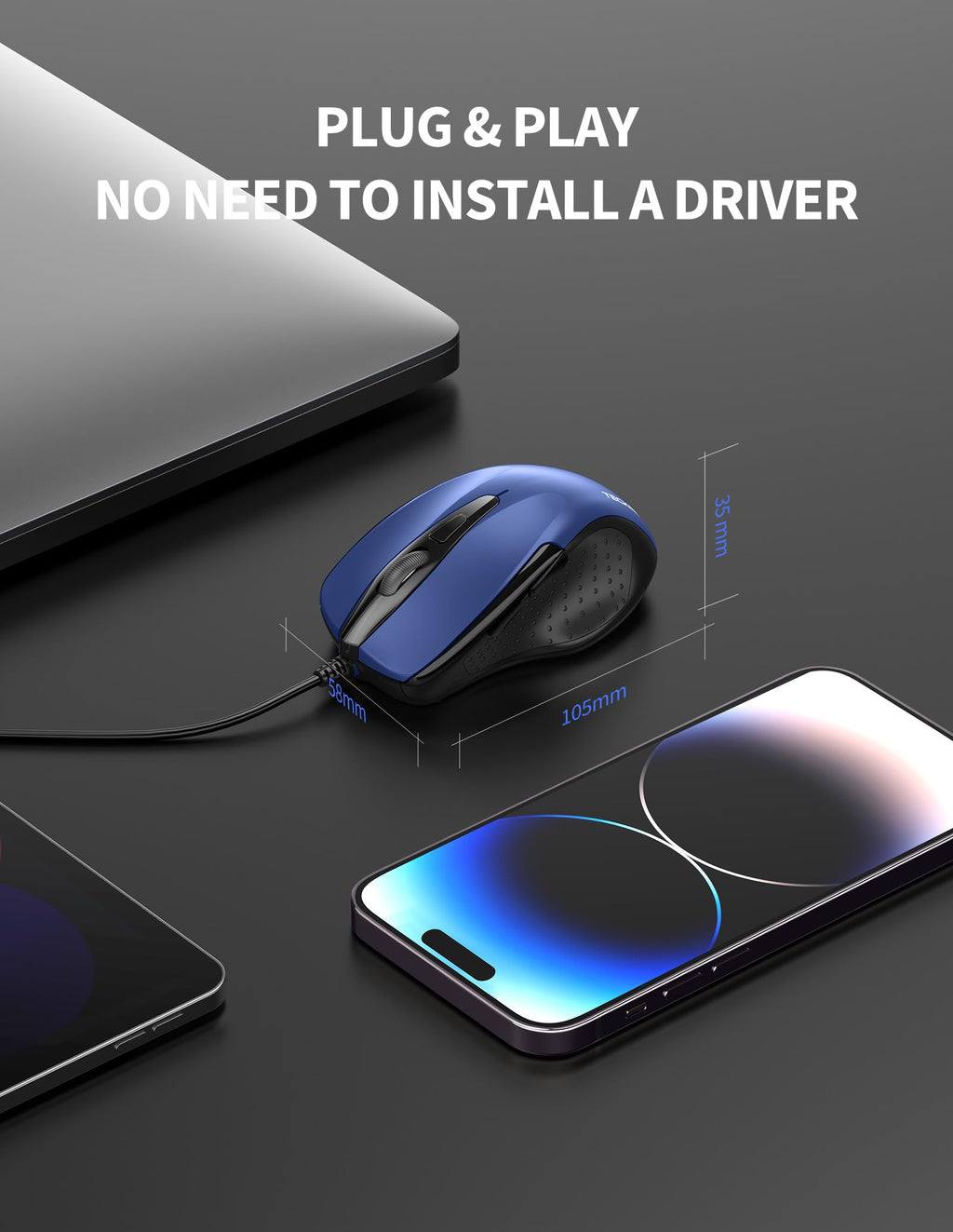 TECKNET USB Wired Mouse,6400 DPI Optical,6-Button Ergonomic Computer Mouse