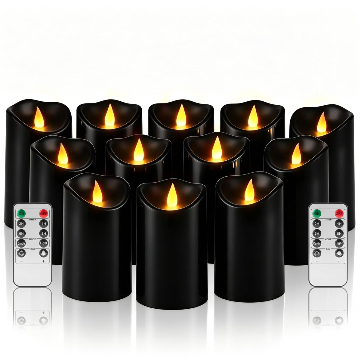 Outdoor Flameless Candles, Patented 3D Dual-LED, Set of 2 Slanted Plastic Pillars with Remote, Waterproof Non-Melting Battery Operated Decor for Bathroom Bedroom Gift, Black (D3 x H6)