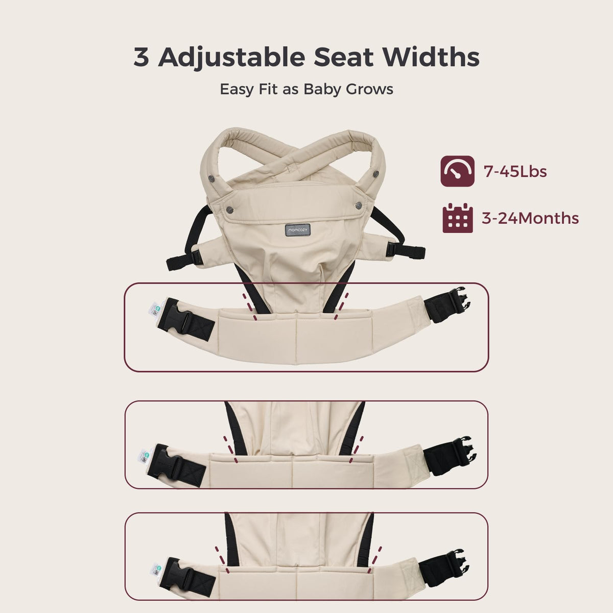 Momcozy Baby Carrier for 3-24M/3.2-20kg, Waist 64-127cm, Cotton Black