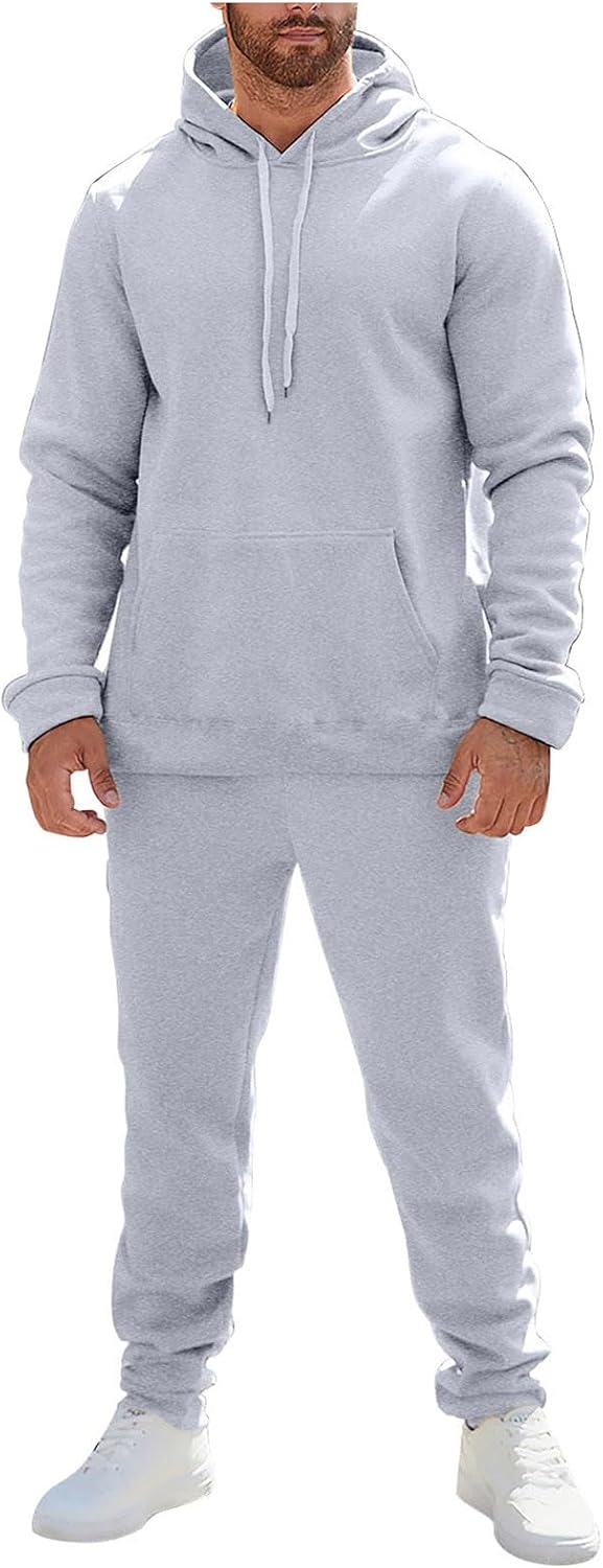 Mens Plain Tracksuit Long Sleeve Hooded Sweatshirt Sweatpants Set Hoodie Joggers Sets 2 Piece Fashion Sweatsuits Activewear Sportswear Men's Clothing UK