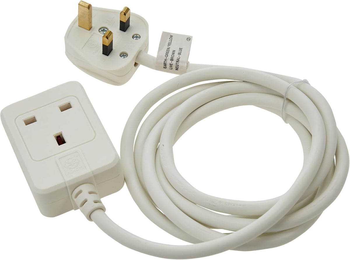 Brennenstuhl Extension Cable for home and office (2m cable for indoor use, with socket 13 A BS) white