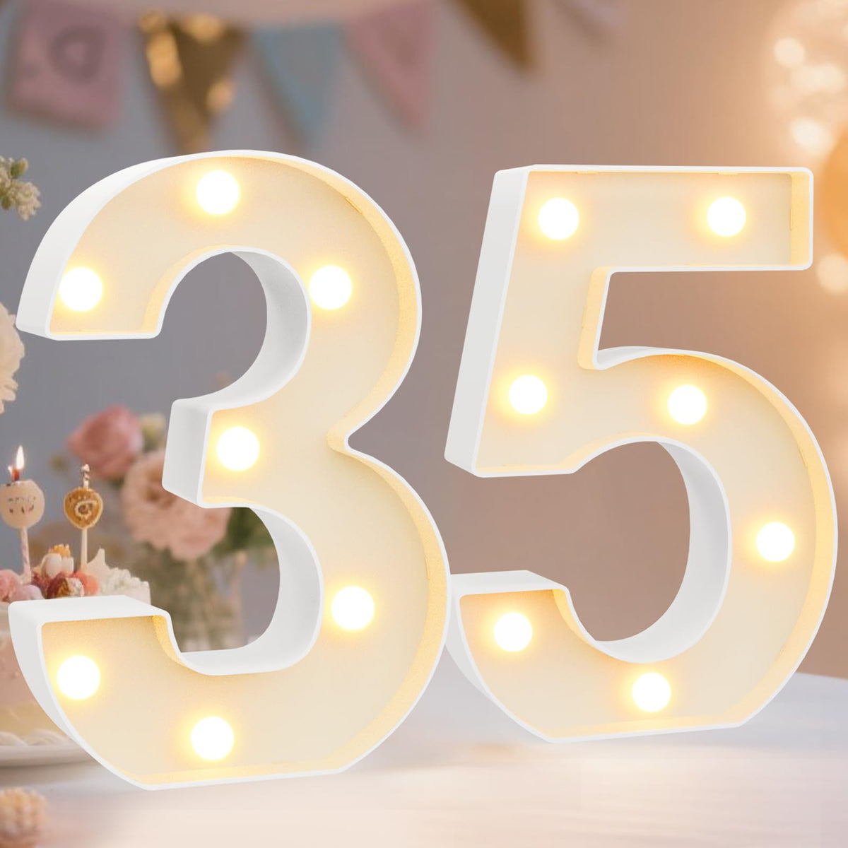 Pooqla 2.4FT Light Up Numbers, Marquee Numbers 2.4 Feet Tall Party Decor for Her Him, Mosaic Big Sign for 7th 17th 70th Birthday Anniversary Decoration Backdrop, Large Pre-Cut Frame Number 7