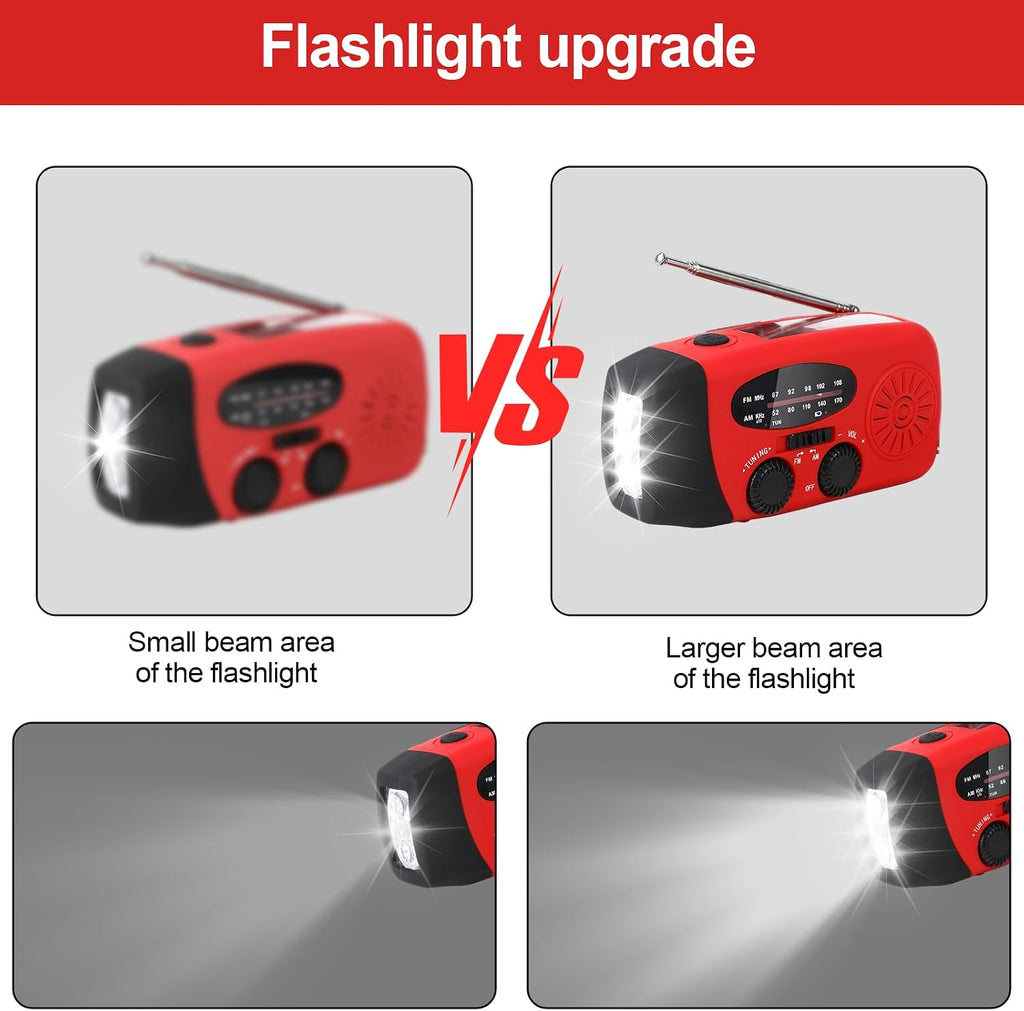 2000mAh Wind Up Solar Hand Crank Emergency Radio | AM/FM Weather Band Radio with LED Torch, SOS Alert & USB Phone Charger for Outdoor Camping Hiking (Red)