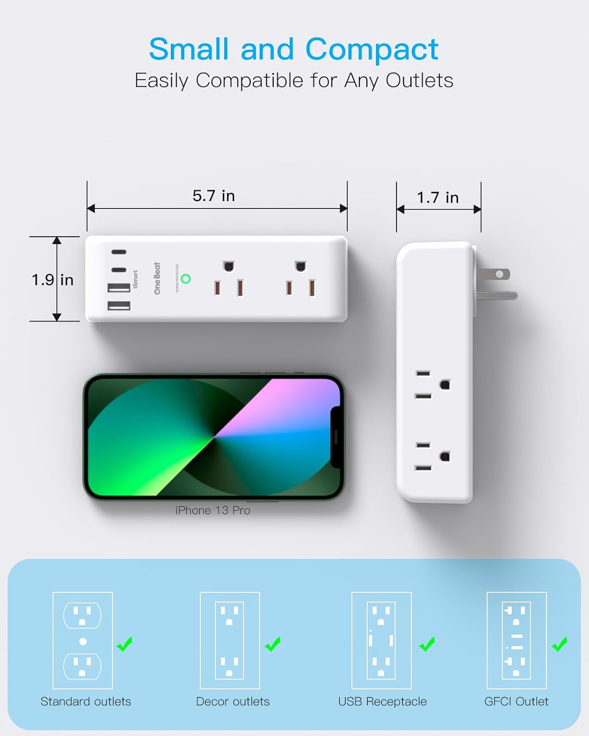 Surge Protector Outlet Extender with Rotating Plug, Multi Plug Wall Outlet