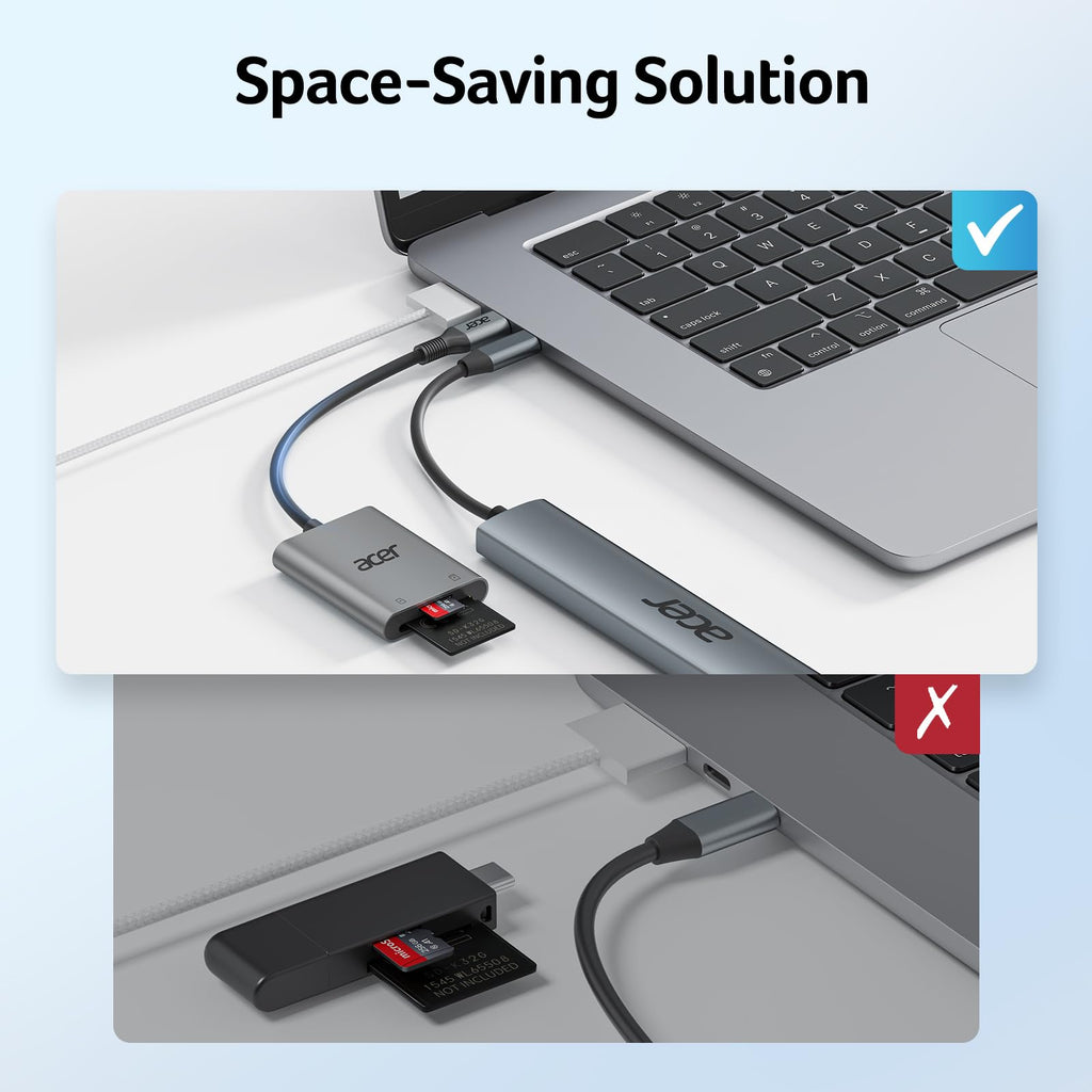 Acer USB-C SD Card Reader, High Speed Type-C Micro SD Card Adapter, USBC External Memory Card Reader SDXC, Micro SDXC Card, Compatible with MacBook Pro/Air, Acer Laptop, iPhone 16, Camera -Silver