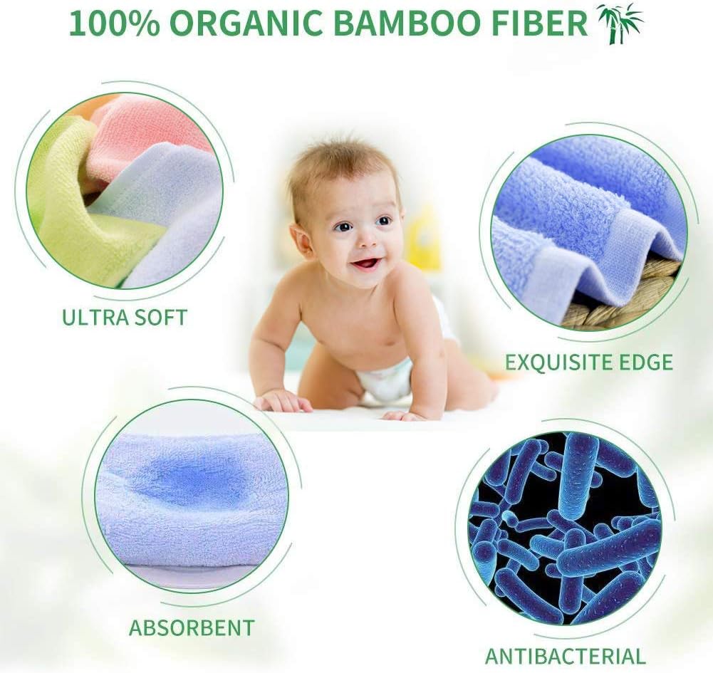 Baby Washcloths 100% Organic Bamboo Bath Washcloth Reusable Face Towels Anti-Bacterial Soft Towel Set Perfect for Newborn(5 Pack)