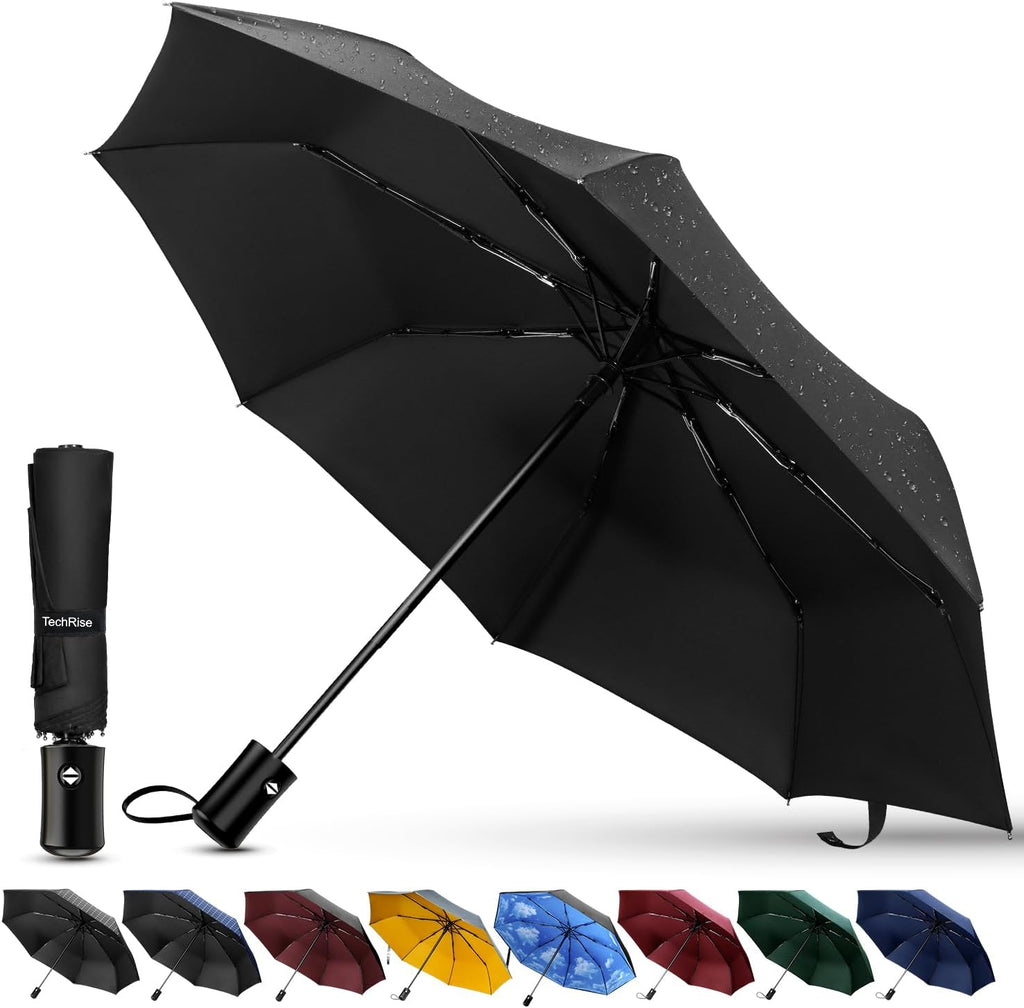 TechRise Umbrella, Compact Strong Windproof Automatic Umbrellas, Folding Lightweight, Portable Travel Golf Umbrella for Rain