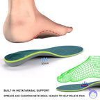 Plantar Fasciitis Arch Support Orthopedic Insoles Relieve Flat Feet Heel Pain Shock Absorption Comfortable Inserts(Size:UK-7,Length:10.25",Green)