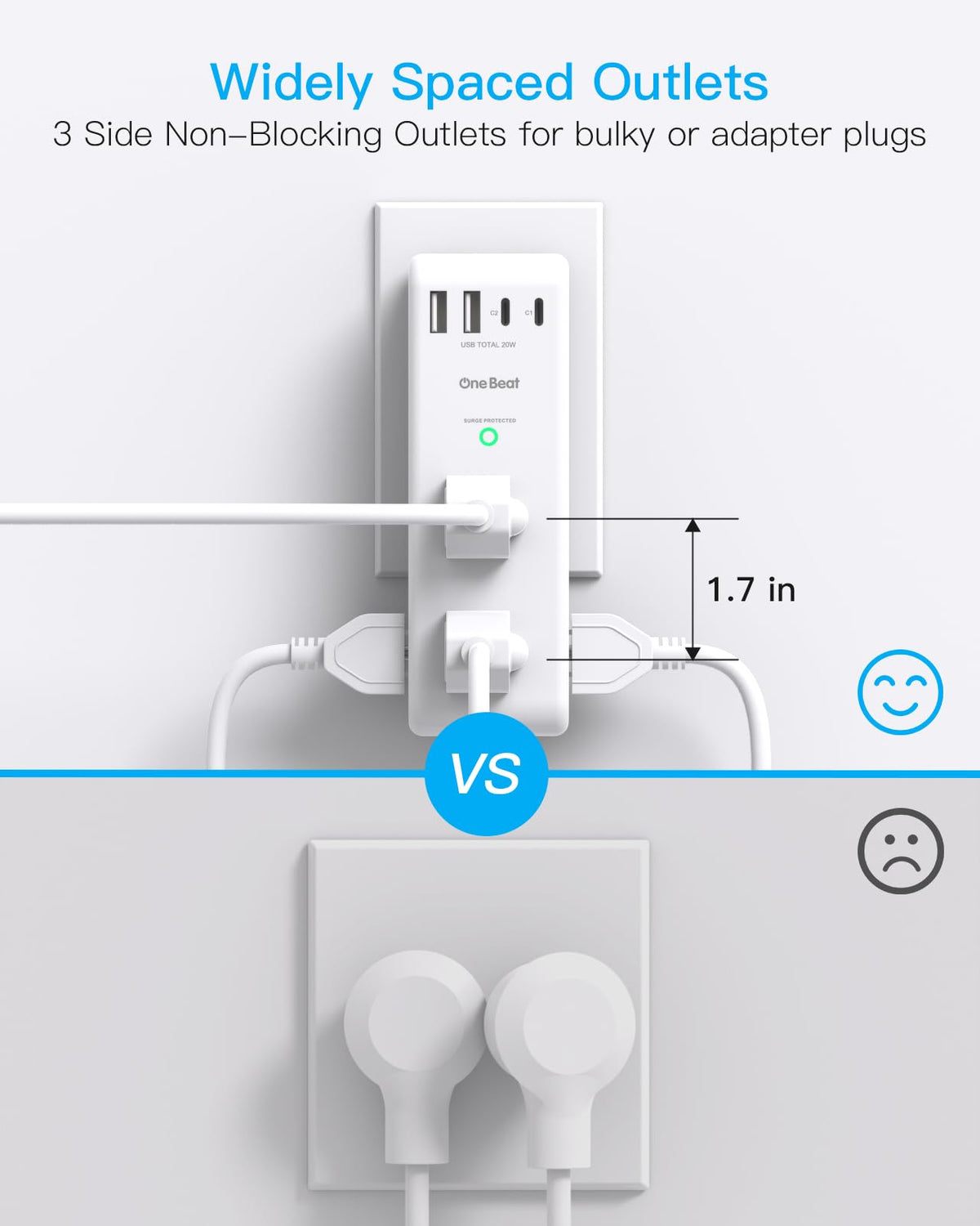 Surge Protector Outlet Extender with Rotating Plug, Multi Plug Wall Outlet