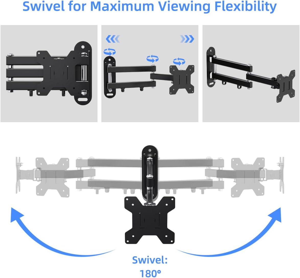 Suptek Full Motion TV Wall Mount Bracket for Most 13-30 inch TVs and Monitors, Flat and Curved TVs up to 28lbs, Tilt Swivel and 16.9 inch Extension, Max VESA 100x100mm, Black, MA2776