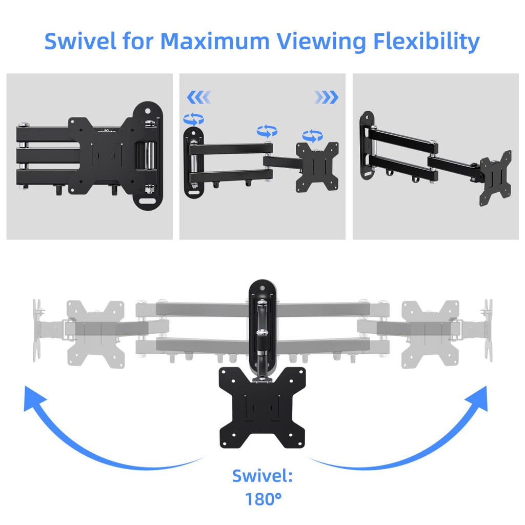 Suptek Full Motion TV Wall Mount Bracket for Most 13-30 inch TVs and Monitors, Flat and Curved TVs up to 28lbs, Tilt Swivel and 16.9 inch Extension, Max VESA 100x100mm, Black, MA2776