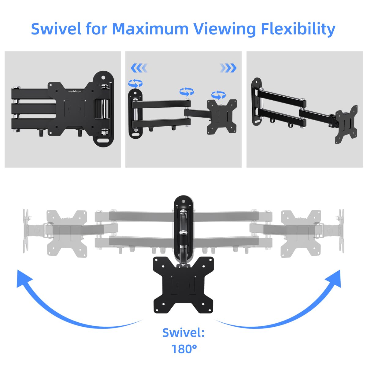 Suptek Full Motion TV Wall Mount Bracket for Most 13-30 inch TVs and Monitors, Flat and Curved TVs up to 28lbs, Tilt Swivel and 16.9 inch Extension, Max VESA 100x100mm, Black, MA2776