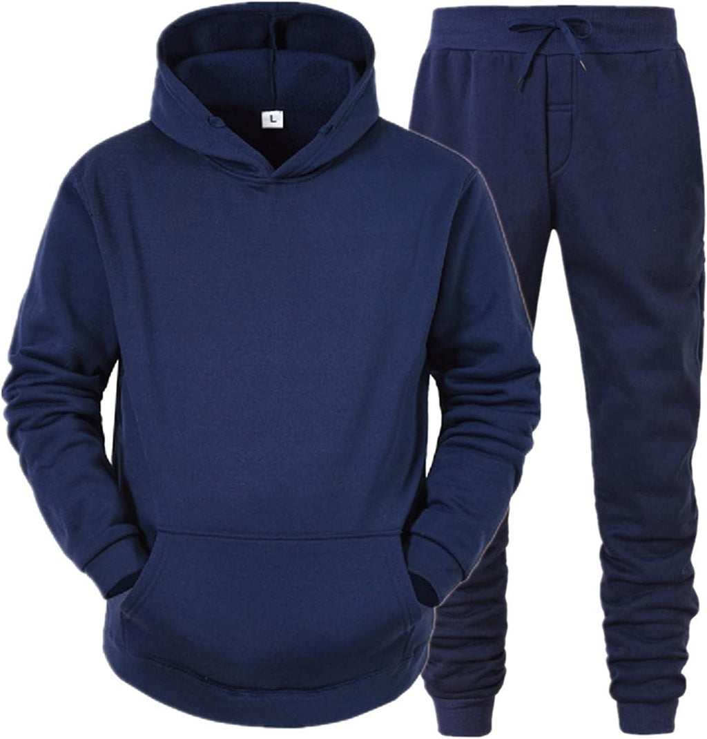 Mens Plain Tracksuit Long Sleeve Hooded Sweatshirt Sweatpants Set Hoodie Joggers Sets 2 Piece Fashion Sweatsuits Activewear Sportswear Men's Clothing UK