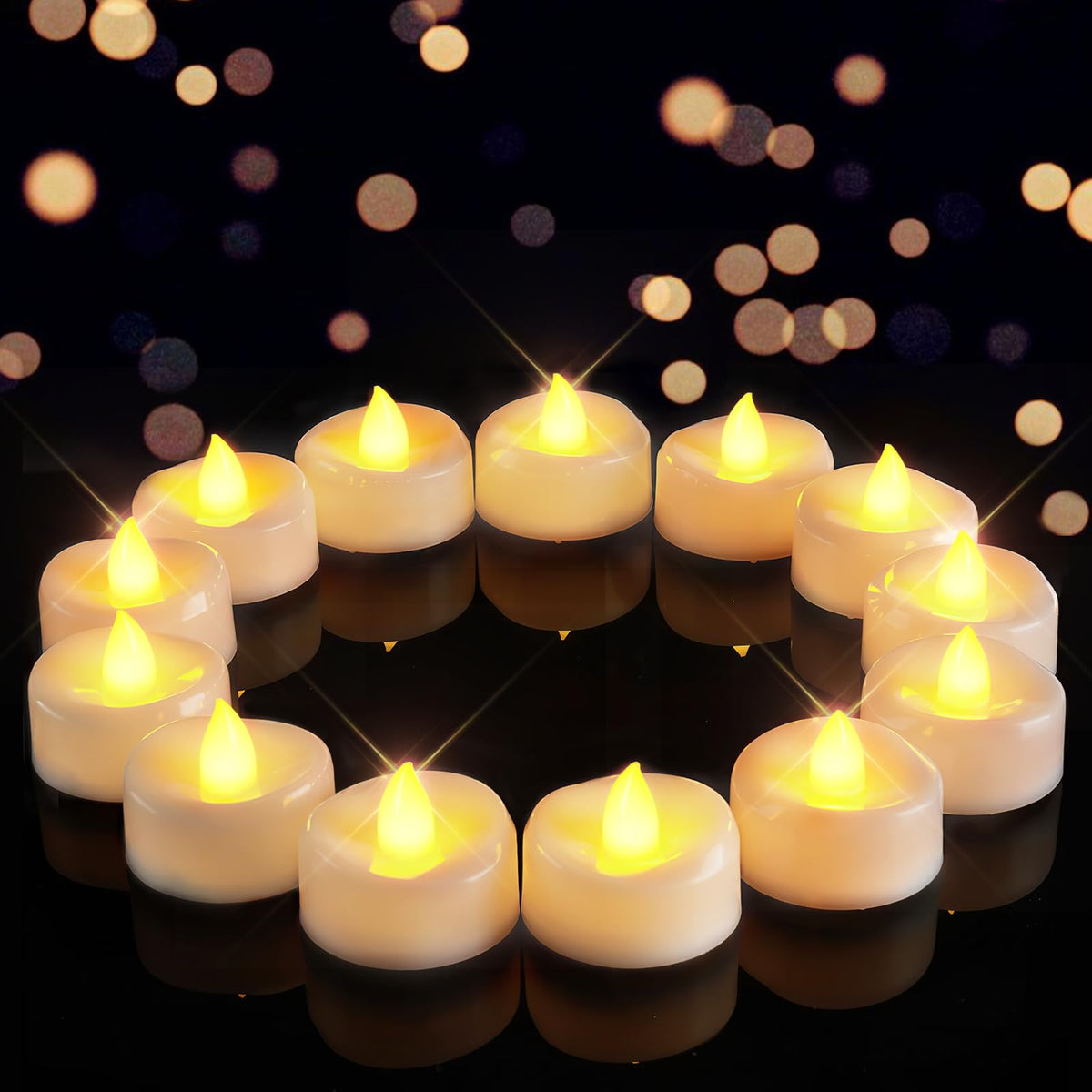 merrynights Flameless Candles, 24 Pack LED Tea Lights Candles Battery Operated, Last 200+ Hrs Flickering Tea Lights, Flameless Tealight Candles for Halloween Diwali Fall Christmas Wedding