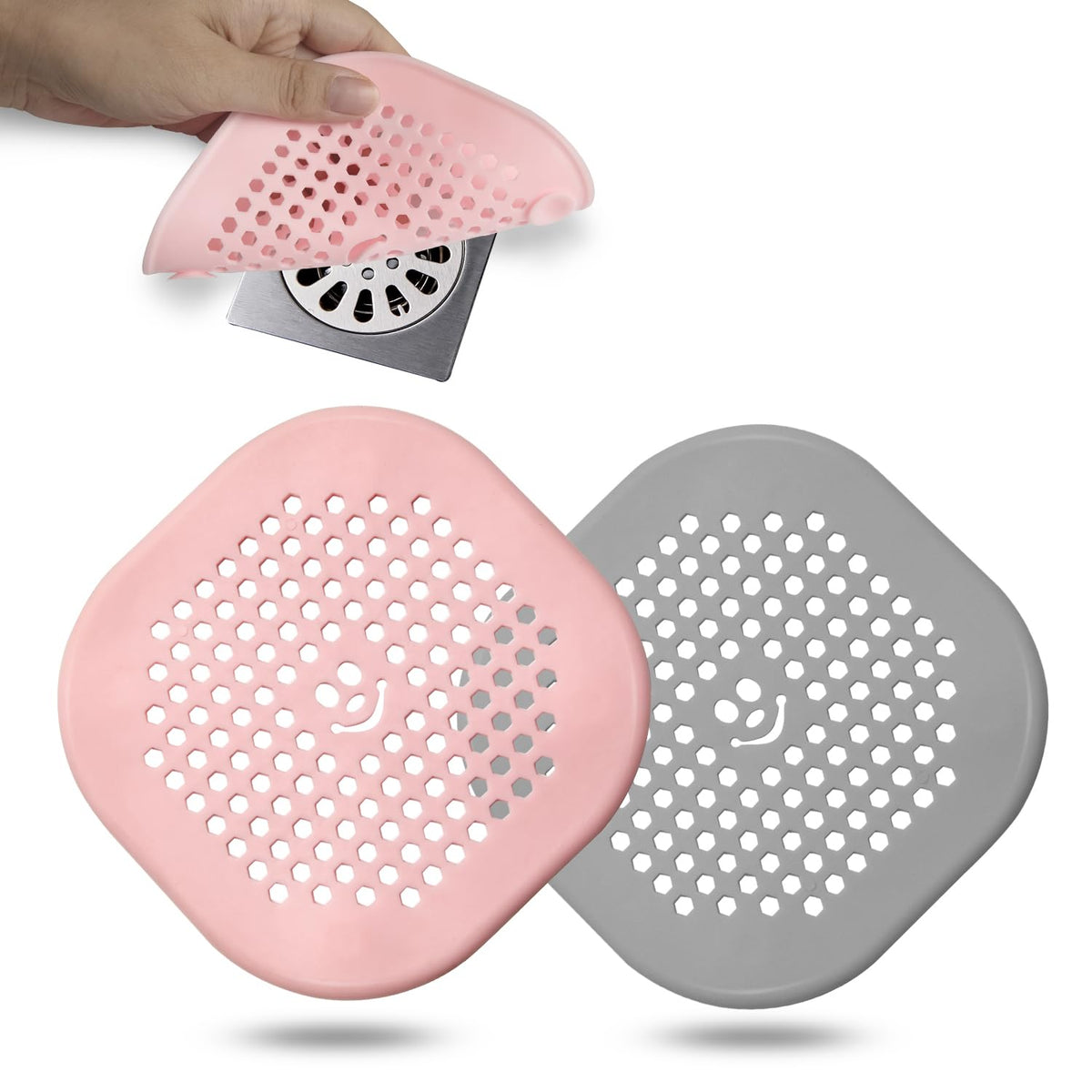 2 Pack Drain Hair Catcher Silicone Drain Cover Hair Stopper with Suction Cup for Shower Kitchen Bathroom Light Purple