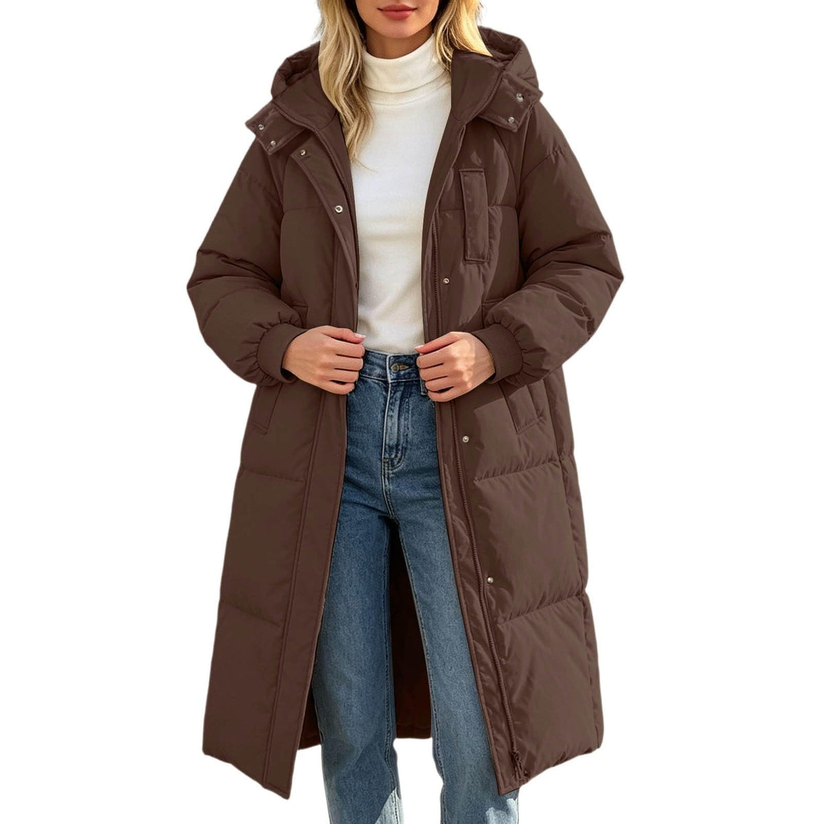 Winter Jacket Women Long With Hood, Plus Size Puffer Jackets For Women Uk,Ladies Coats And Jackets With Pockets Windproof Coats Black Parka Coat For Outdoor Hiking Travel