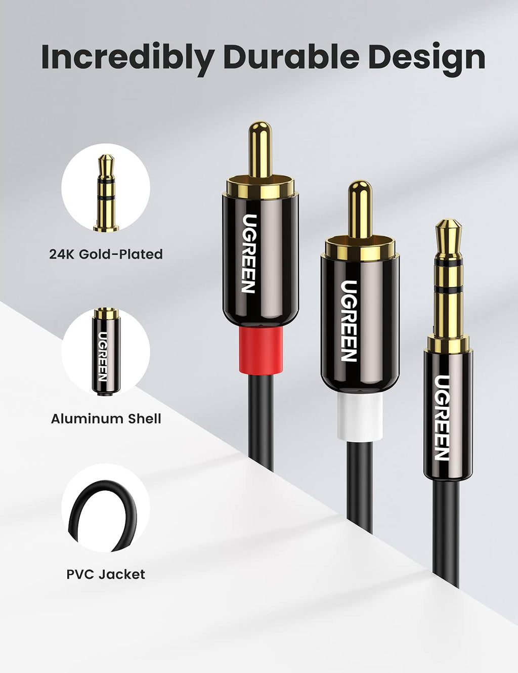 UGREEN RCA to 3.5mm Cable Stereo Phono to 3.5mm Mini Jack Audio Lead 2M