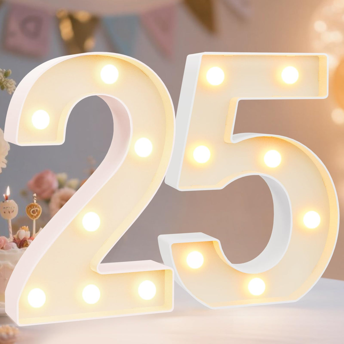 Pooqla 2.4FT Light Up Numbers, Marquee Numbers 2.4 Feet Tall Party Decor for Her Him, Mosaic Big Sign for 7th 17th 70th Birthday Anniversary Decoration Backdrop, Large Pre-Cut Frame Number 7
