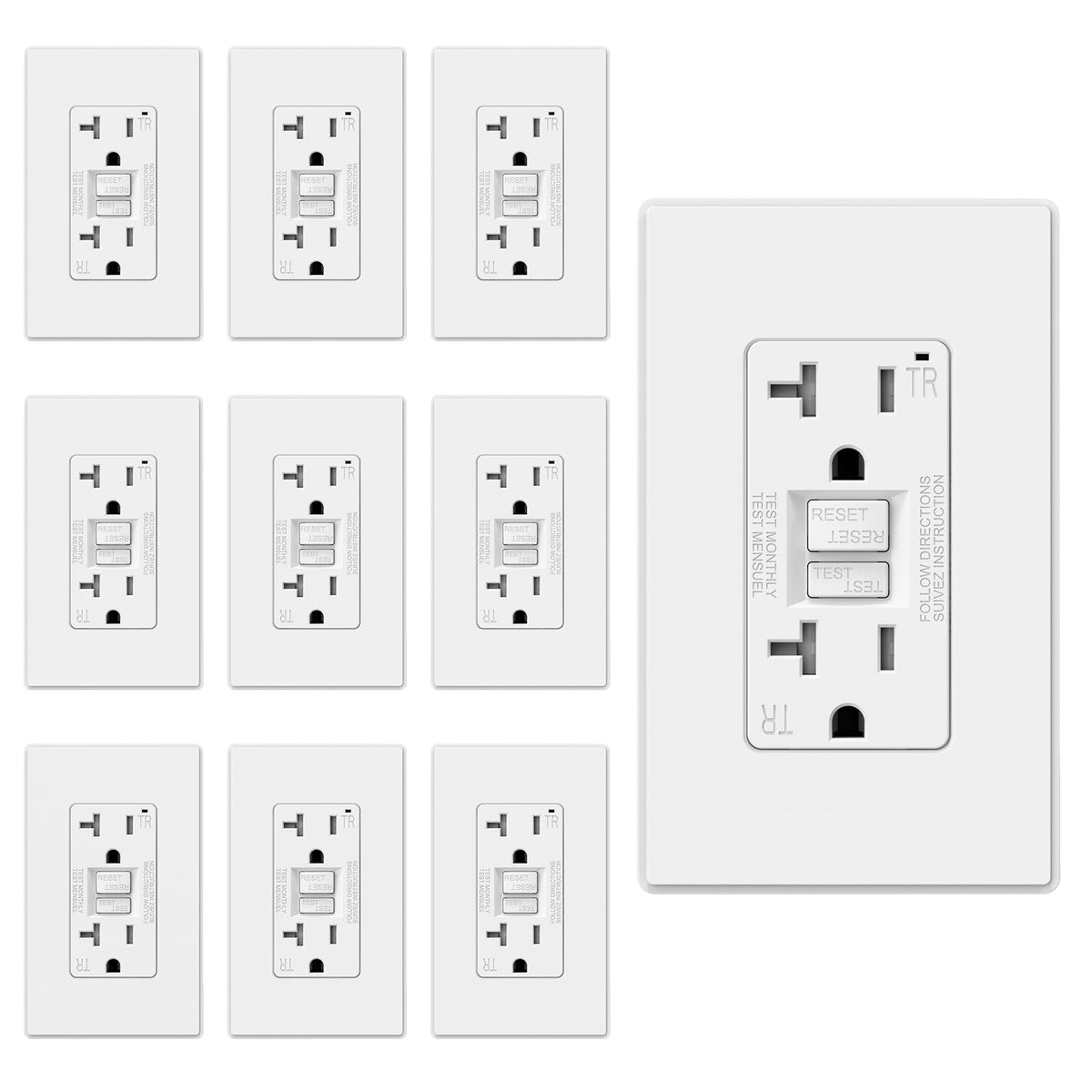 ELEGRP GFCI Outlet 20 Amp, Self-Test GFI Electrical Outlet with Thinner Design, TR Tamper Resistant GFCI Receptacle, Ground Fault Circuit Interrupters with Wall Plate, UL Listed, Light Almond, 1 Pack