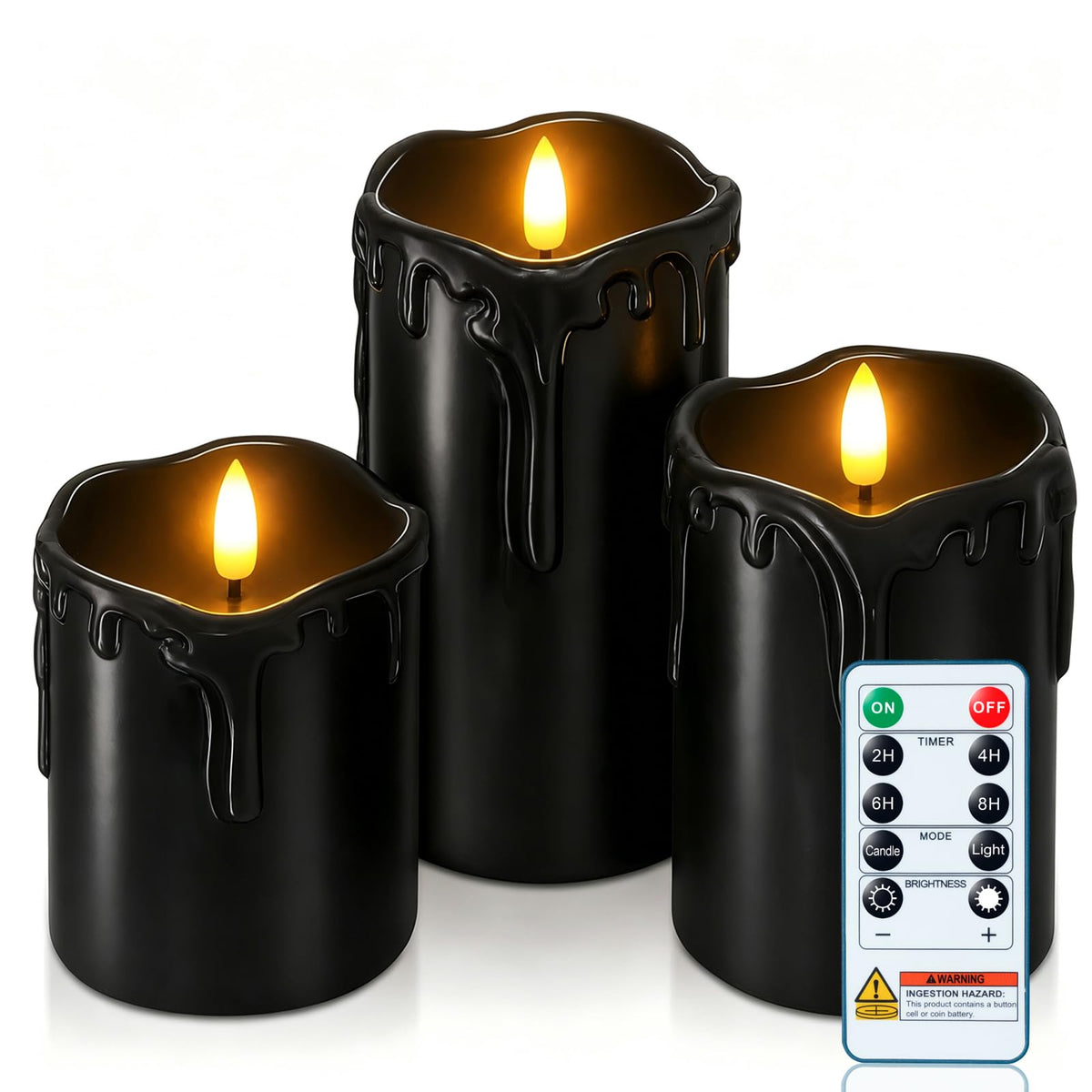 Homemory Orange Drip Real Wax Flameless Candles with Remote Timer, Set of 3