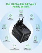 MOMAX Universal Travel Adapter 70W GaN, Travel Plug Adapter for UK/EU/AU/US