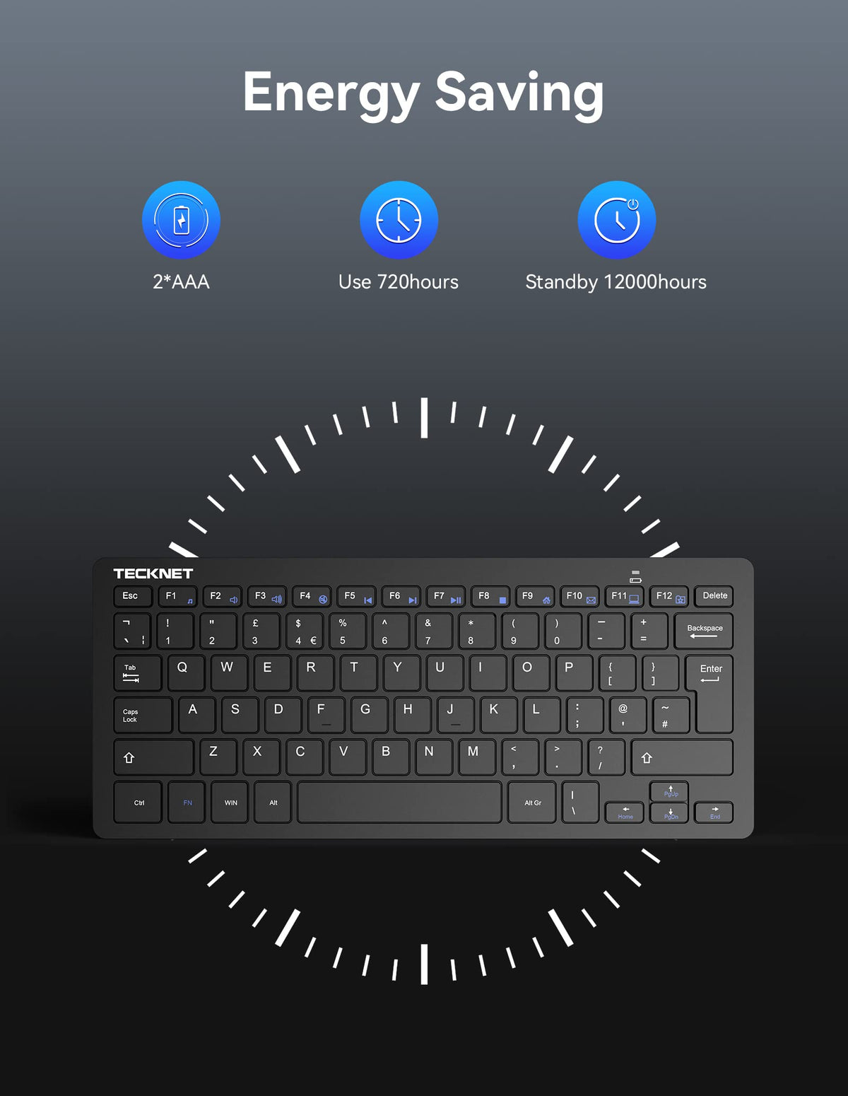TECKNET 2.4G Wireless Compact Mini Keyboard, UK Layout, White