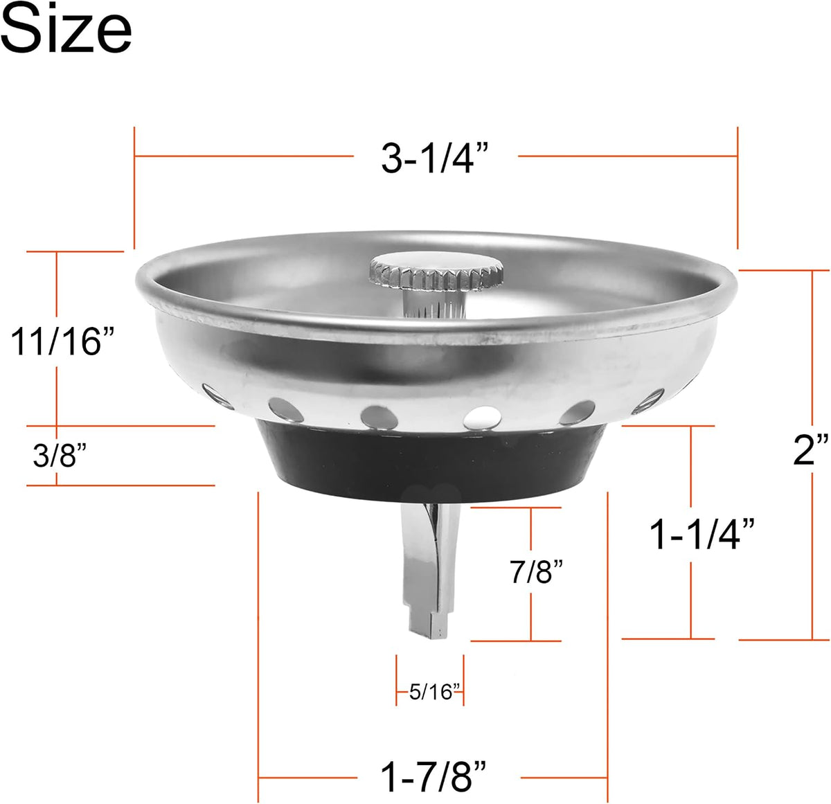 2 Pack - Kitchen Sink Strainer and Stopper Combo Basket Replacement for Standard 3-1/2 inch Drain, Stainless Steel Basket with Plastic Knob, Rubber Stopper Bottom - Hilltop Products