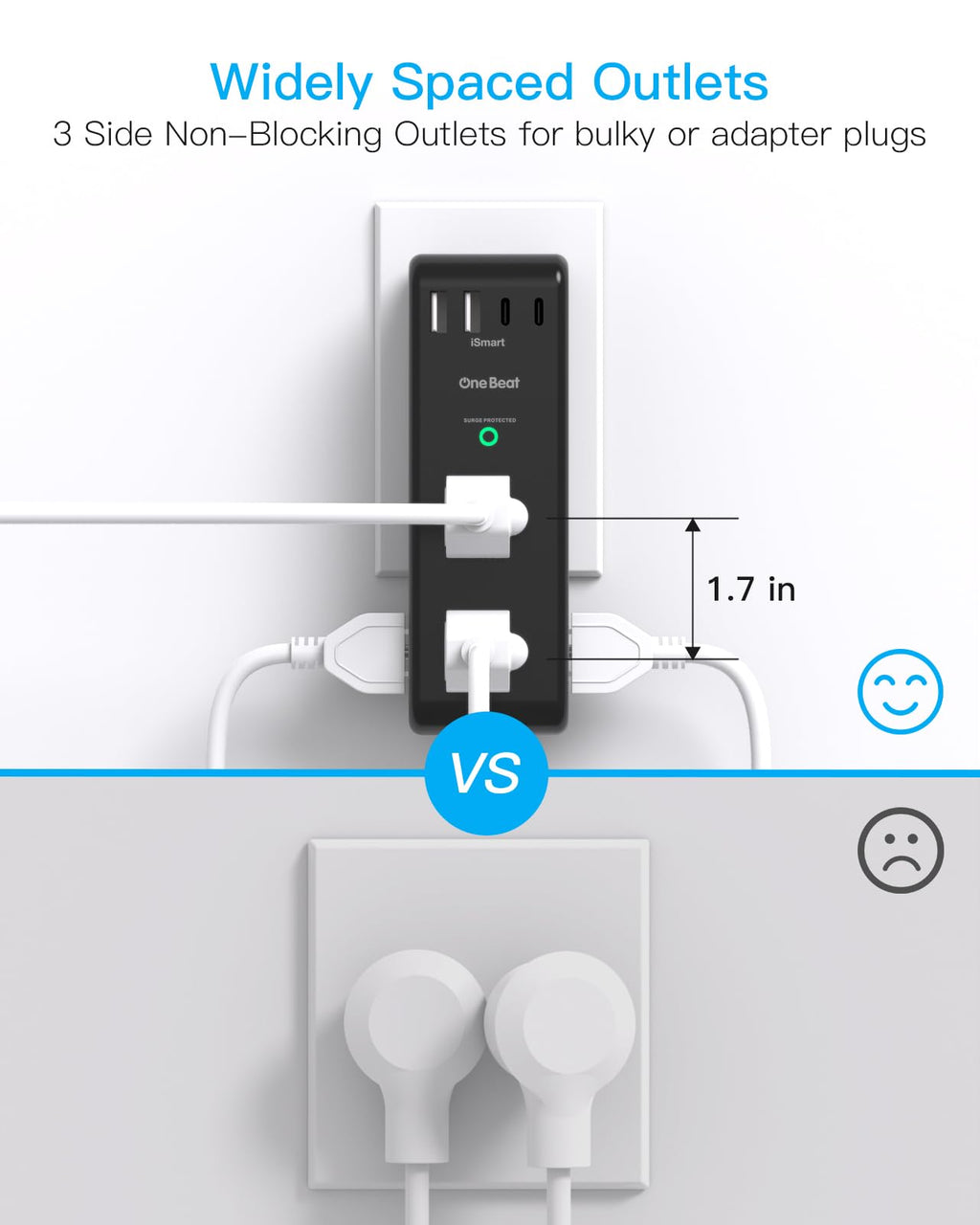 Surge Protector Outlet Extender with Rotating Plug, Multi Plug Wall Outlet