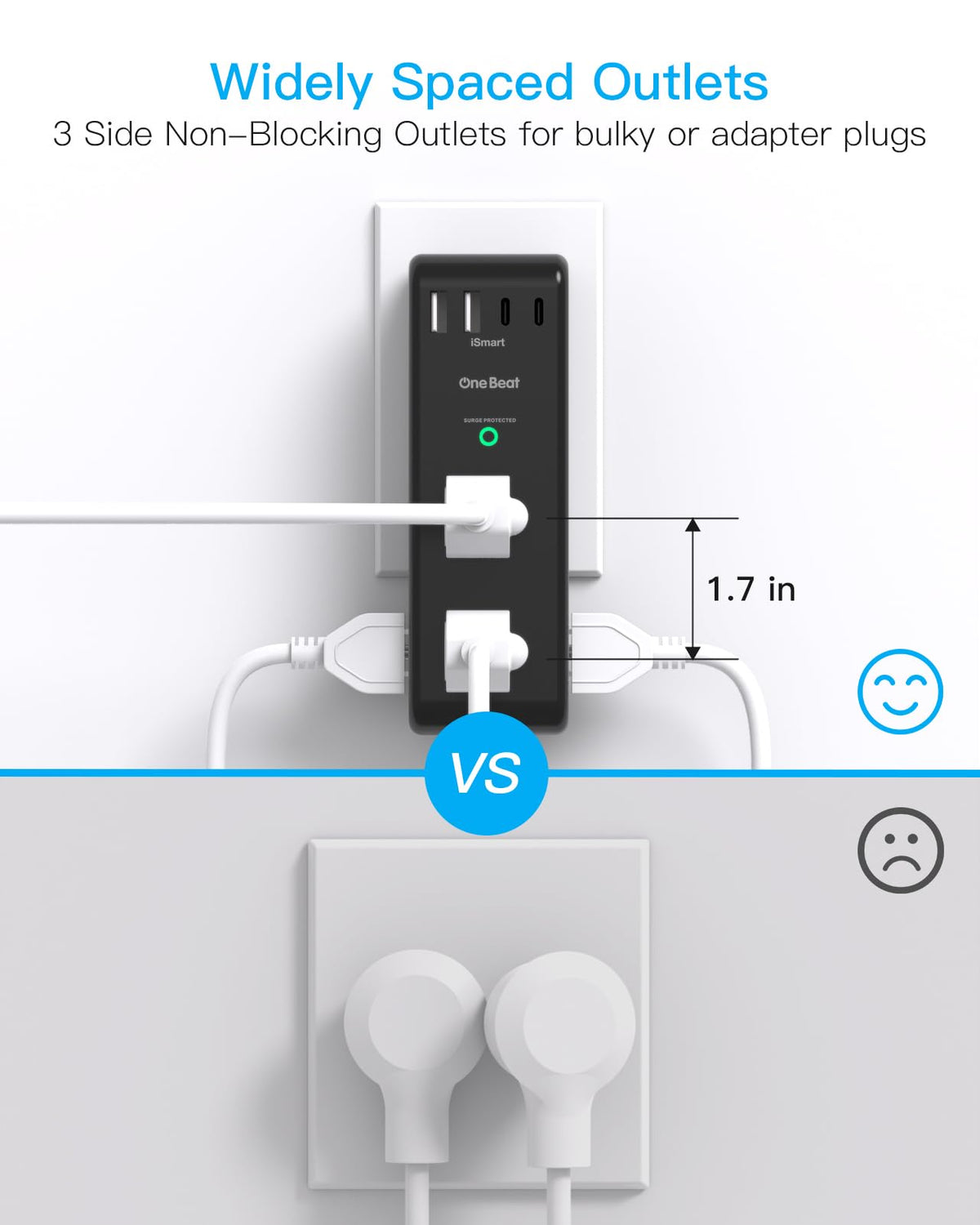Surge Protector Outlet Extender with Rotating Plug, Multi Plug Wall Outlet