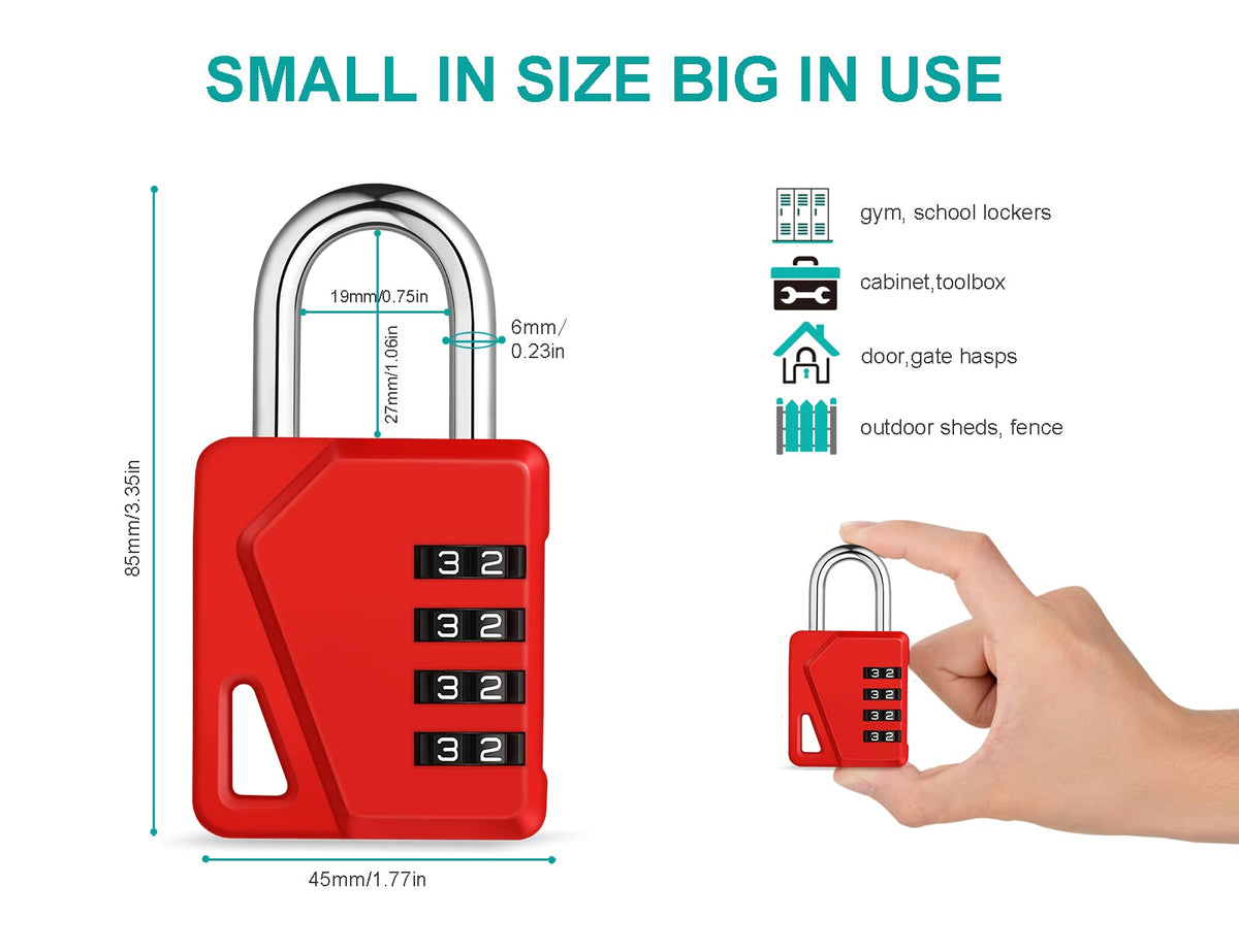 ZHEGE Combination Padlock, 4 Digit Combination Locker Padlock (Red)