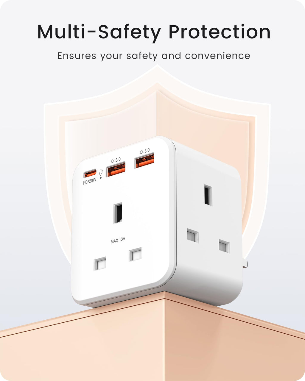 LENCENT 3 Way Plug Extension Socket with 2 Fast Charge USB, PD45W USB C