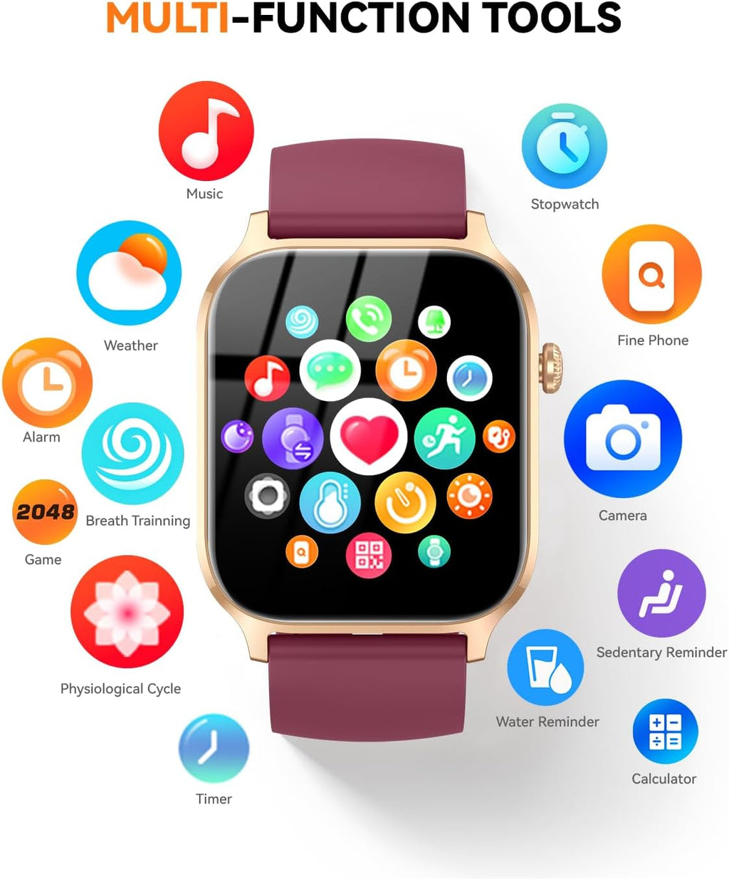Smart Watch for Men Women- Answer/Make Call, 2026 IP68 Waterproof Fitness Tracker Watch with Sleep Step Counter Activity Smartwatch for Samsung Android iPhone iOS (Deep Burgundy, 1.83)