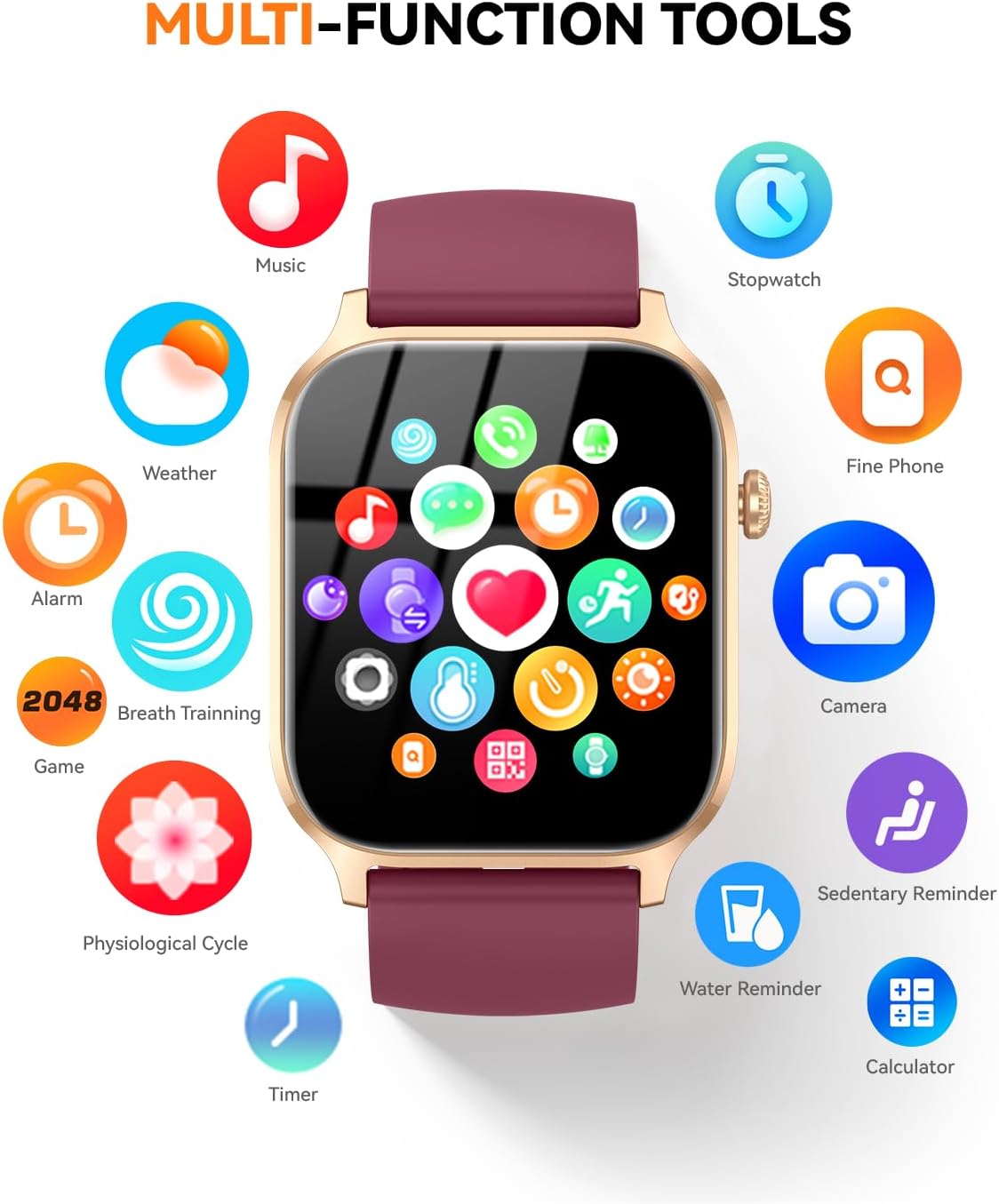 Smart Watch for Men Women- Answer/Make Call, 2026 IP68 Waterproof Fitness Tracker Watch with Sleep Step Counter Activity Smartwatch for Samsung Android iPhone iOS (Deep Burgundy, 1.83)